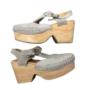 Free People Gray Mules with Wooden Heel